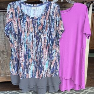 LOGO By Lori Goldstein Tunic Chiffon Hem & Ruffled T-Shirt Bundle- Women's Large